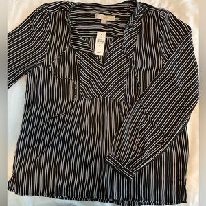 NWT NEVER BEEN WORN! Medium Loft blouse. Black with pin stripes.